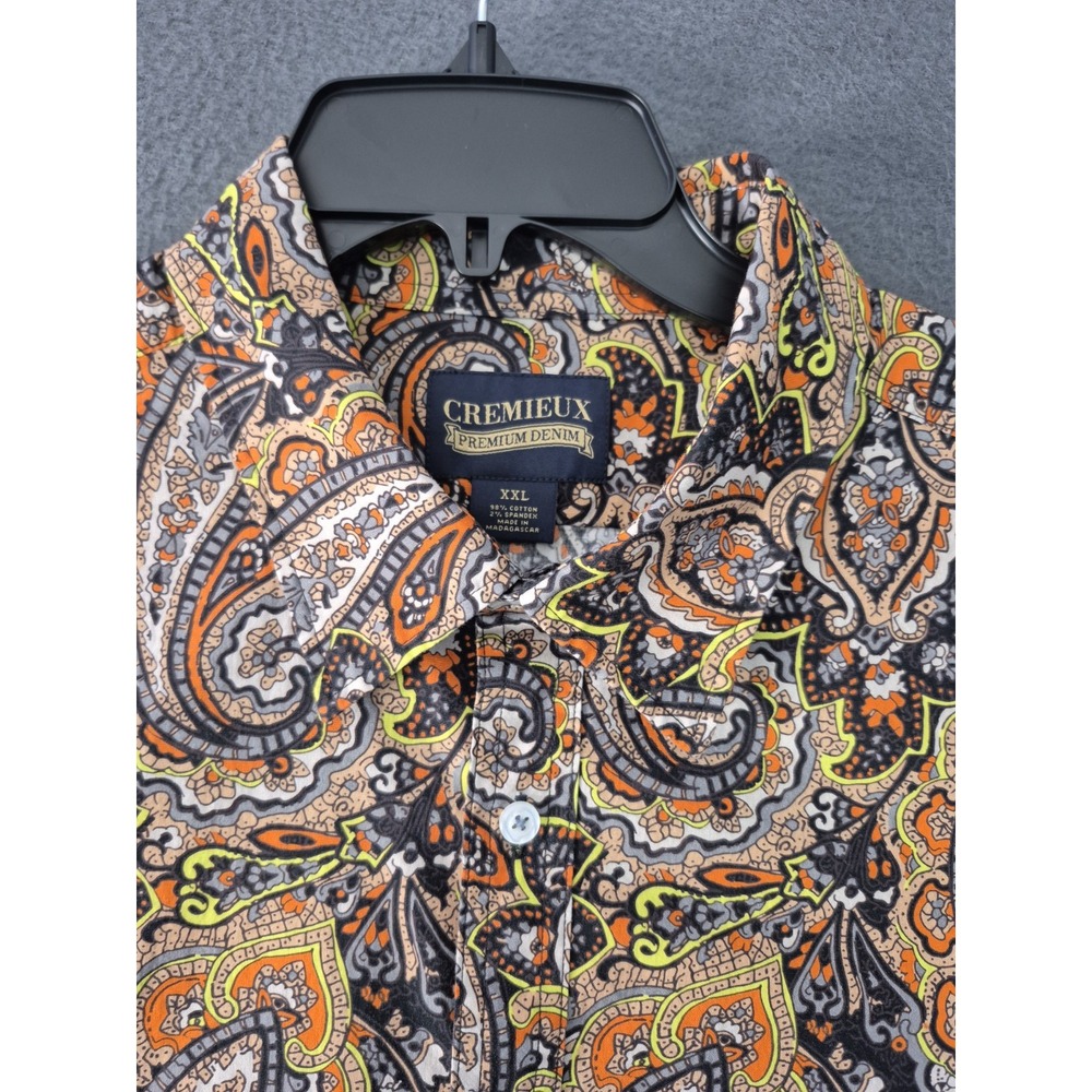Cremieux Shirt Mens XXL Brown Orange Paisley Short Sleeve Button Up Stretch NWT